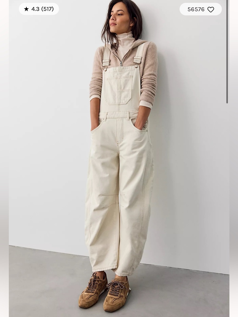 We The Free Good Luck Barrel Overalls Milk Cream Sz M